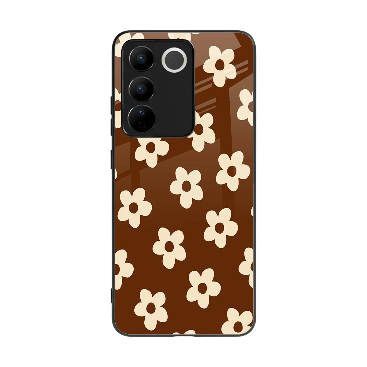 Brown Flowers back phone cover | glass case for vivo v27 5g
