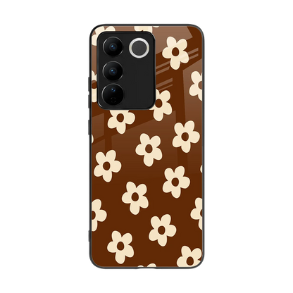 Brown Flowers back phone cover | glass case for vivo v27 5g