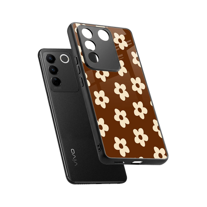 Brown Flowers sleek vivo v27 5g cover with tempered glass back and TPU edges