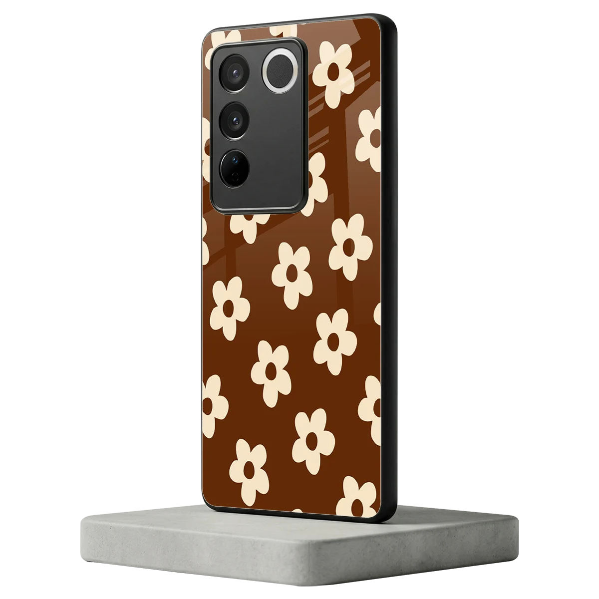 Brown Flowers vivo v27 5g mobile cover | shockproof glass phone case