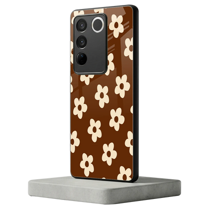 Brown Flowers vivo v27 5g mobile cover | shockproof glass phone case