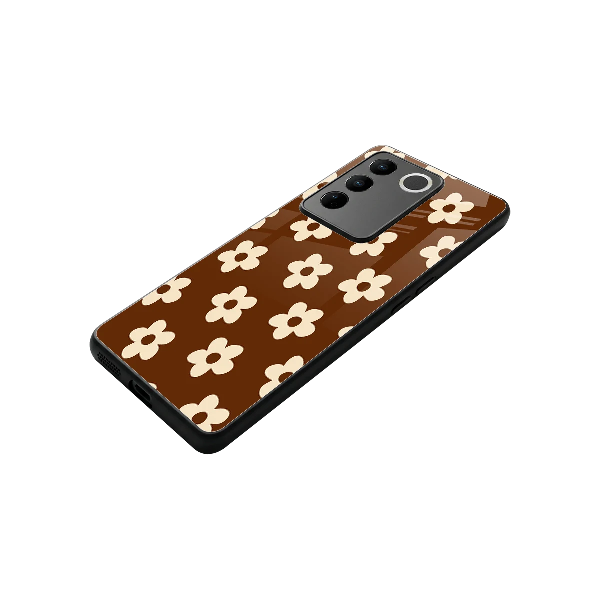 Brown Flowers stylish phone case for vivo v27 5g | glossy glass and slim fit