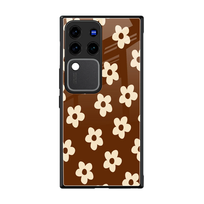 Brown Flowers back phone cover | glass case forvivo v30 pro