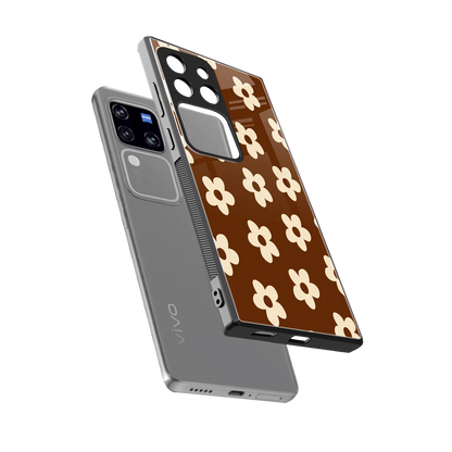 Brown Flowers sleekvivo v30 pro cover with tempered glass back and TPU edges