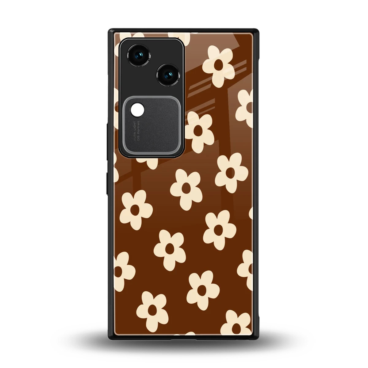 Brown Flowers back phone cover | glass case for vivo v30