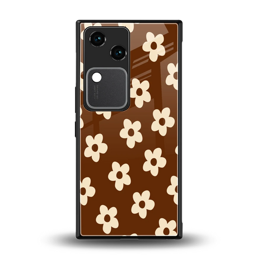 Brown Flowers back phone cover | glass case for vivo v30
