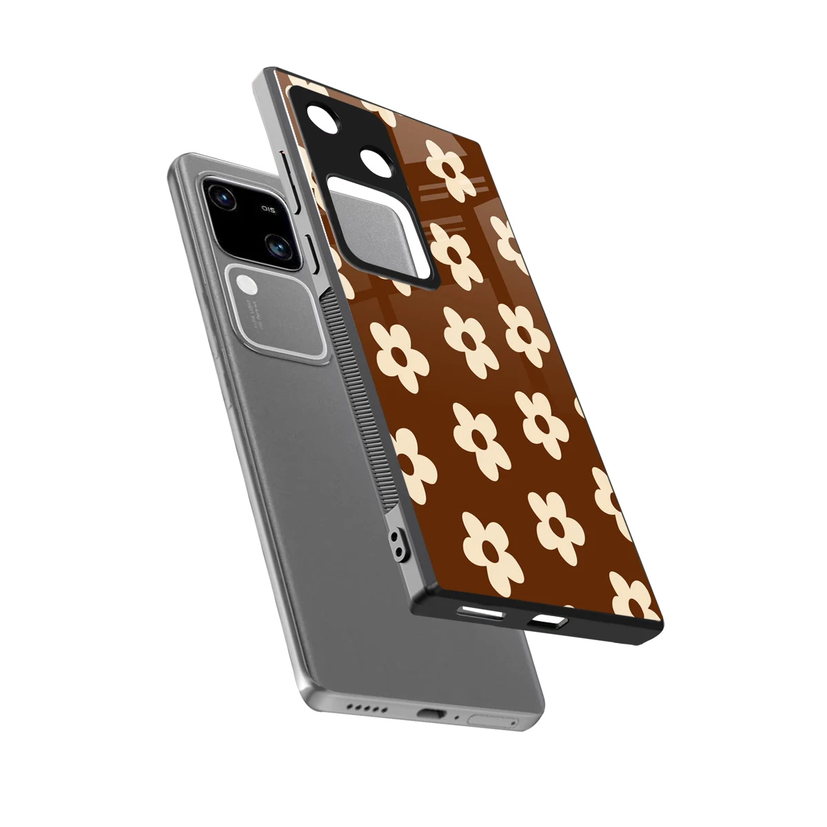 Brown Flowers sleek vivo v30 cover with tempered glass back and TPU edges