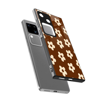 Brown Flowers sleek vivo v30 cover with tempered glass back and TPU edges