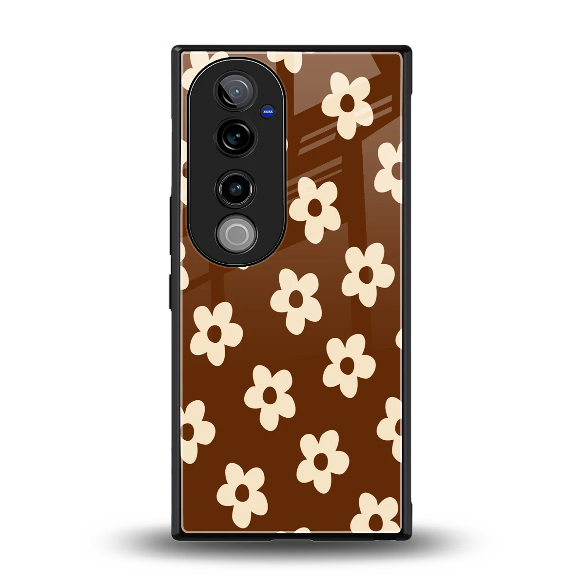 Brown Flowers back phone cover | glass case for vivo v40 pro