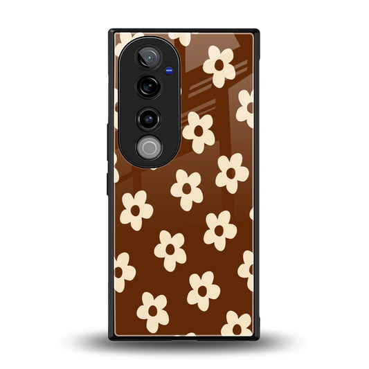 Brown Flowers back phone cover | glass case for vivo v40 pro