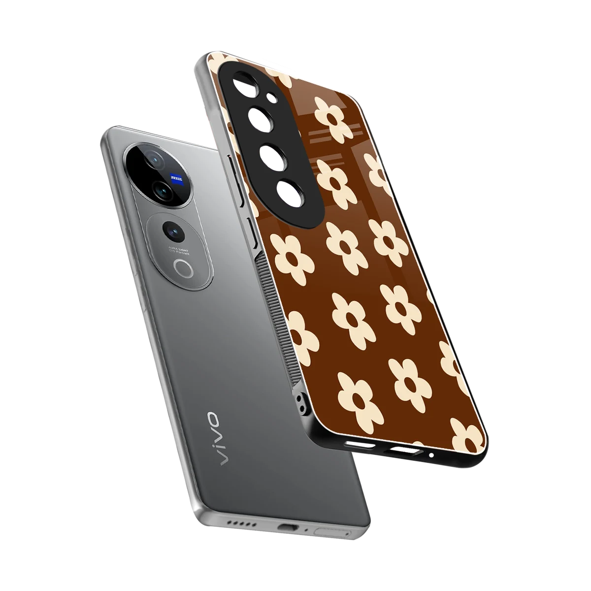 Brown Flowers sleek vivo v40 pro cover with tempered glass back and TPU edges