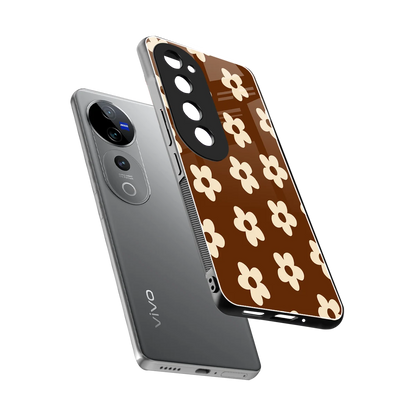 Brown Flowers sleek vivo v40 pro cover with tempered glass back and TPU edges
