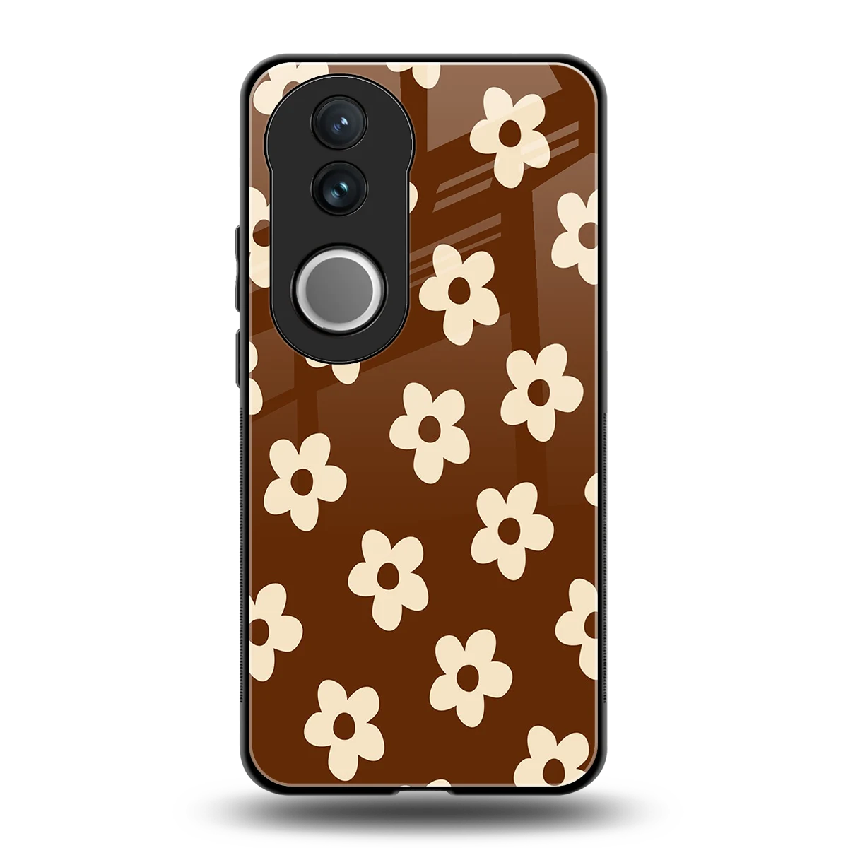 Brown Flowers back phone cover | glass case for vivo v50