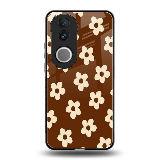 Brown Flowers back phone cover | glass case for vivo v50