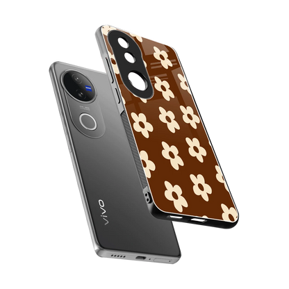 Brown Flowers sleek vivo v50 cover with tempered glass back and TPU edges