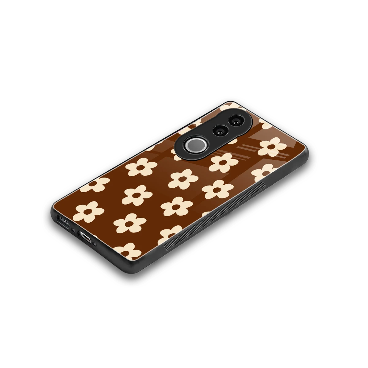Brown Flowers stylish phone case for vivo v50 | glossy glass and slim fit