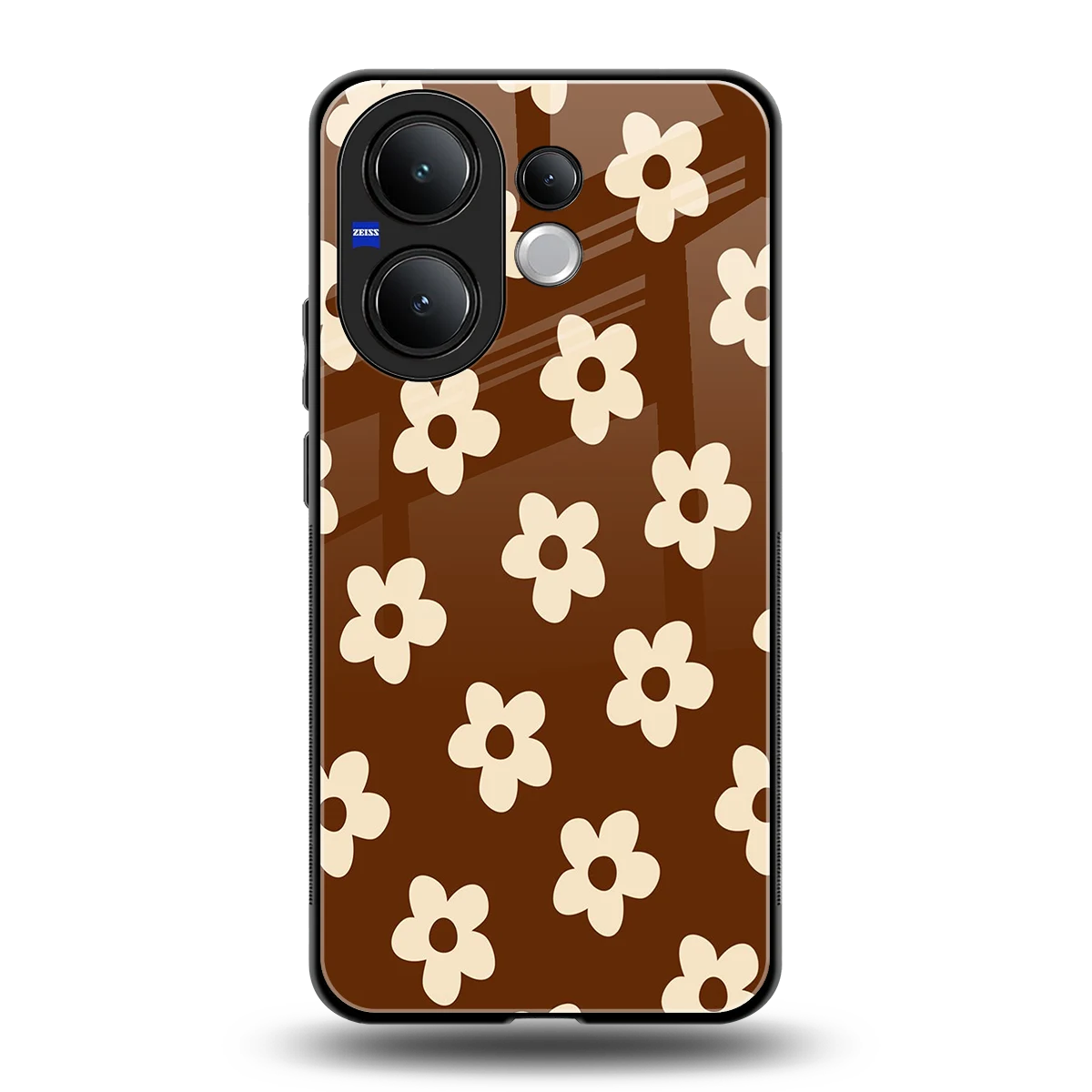 Brown Flowers back phone cover | glass case for vivo v60