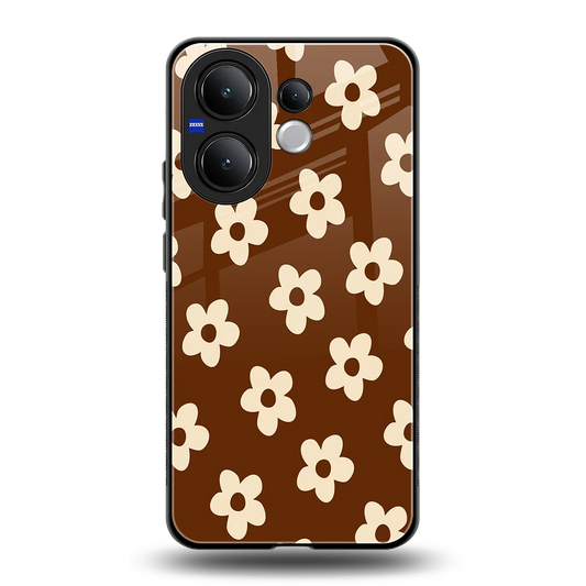Brown Flowers back phone cover | glass case for vivo v60