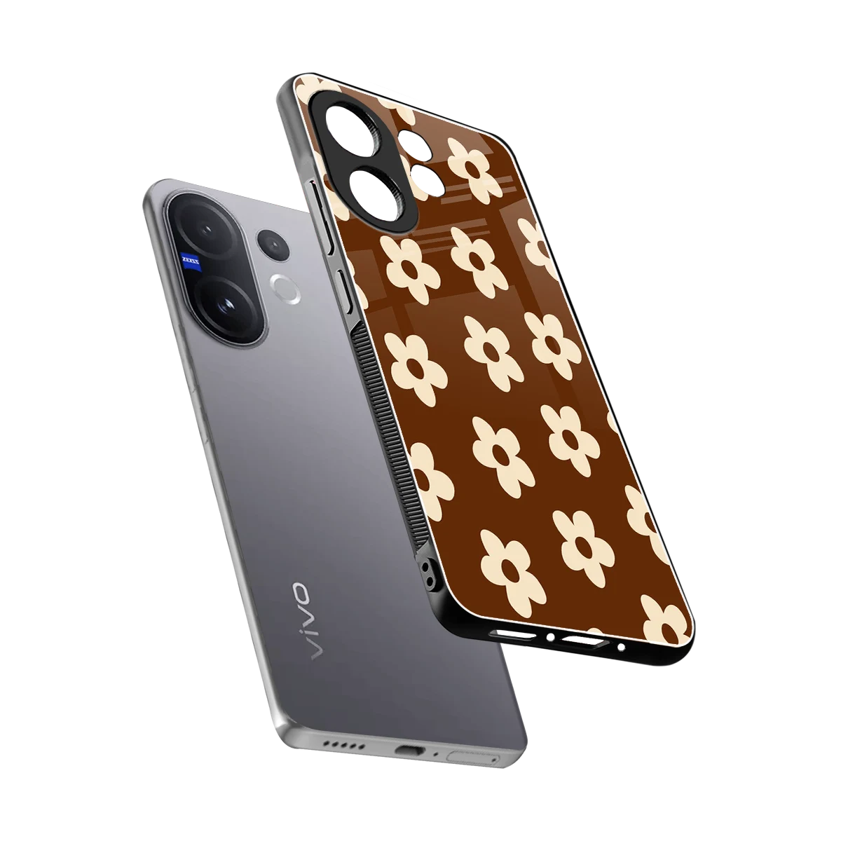 Brown Flowers sleek vivo v60 cover with tempered glass back and TPU edges