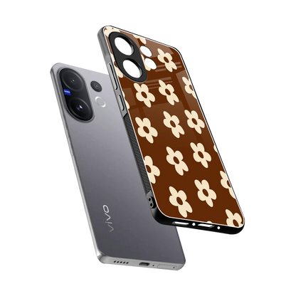 Brown Flowers sleek vivo v60 cover with tempered glass back and TPU edges