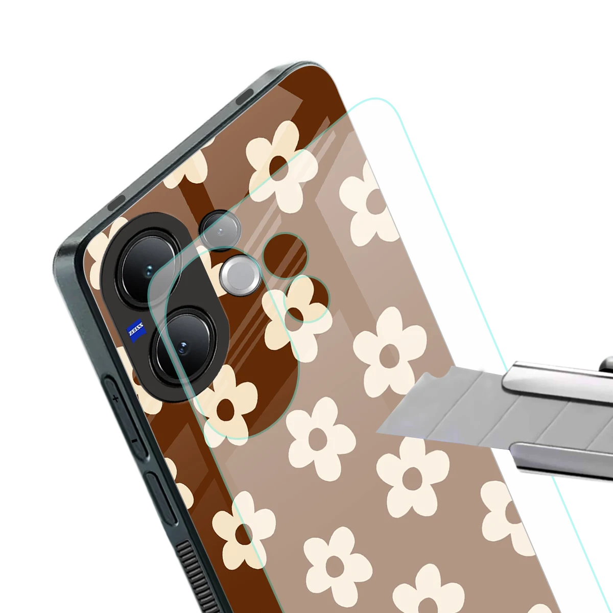Brown Flowers stylish phone case for vivo v60 | glossy glass and slim fit