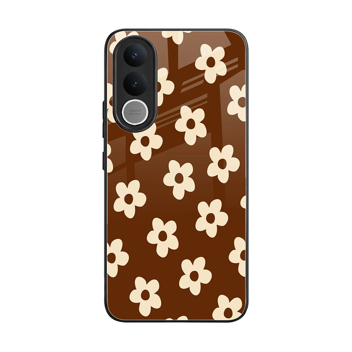Brown Flowers back phone cover | glass case for vivo v70 fe