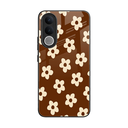 Brown Flowers back phone cover | glass case for vivo v70 fe