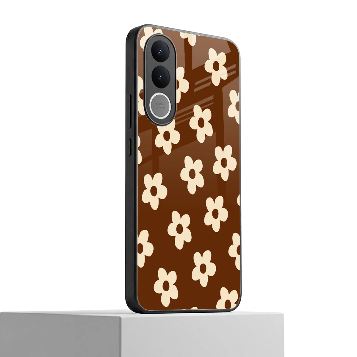 Brown Flowers vivo v70 fe mobile cover | shockproof glass phone case