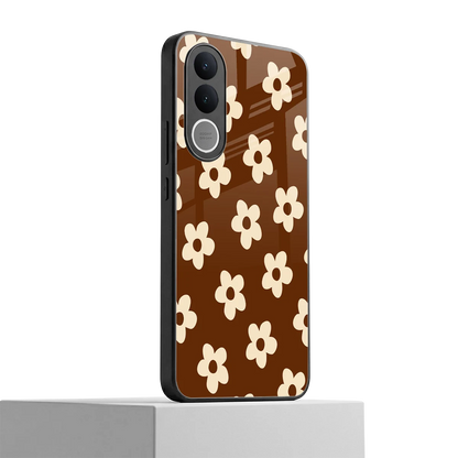 Brown Flowers vivo v70 fe mobile cover | shockproof glass phone case