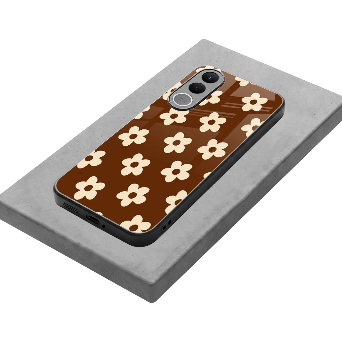Brown Flowers stylish phone case for vivo v70 fe | glossy glass and slim fit
