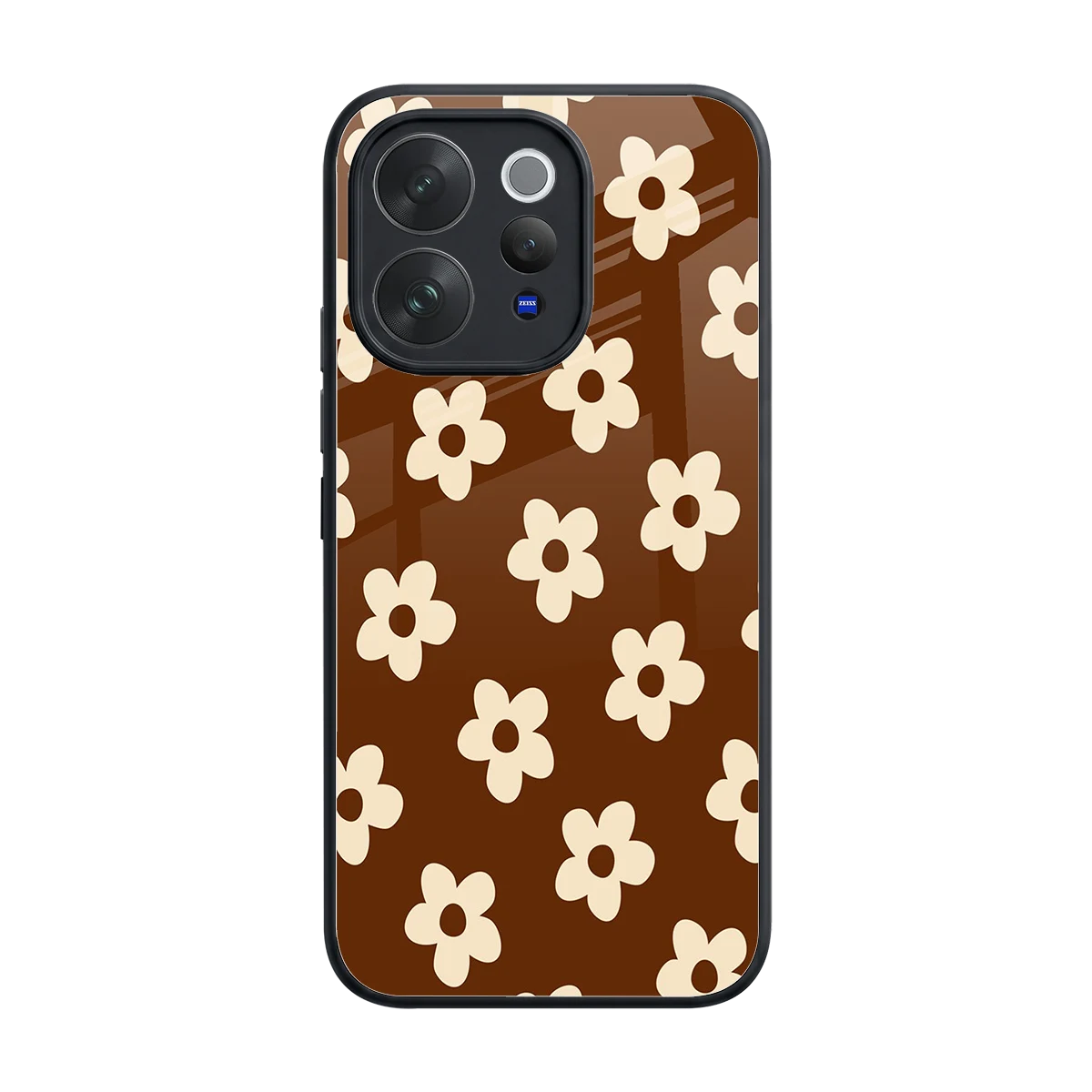 Brown Flowers back phone cover | glass case for vivo v70