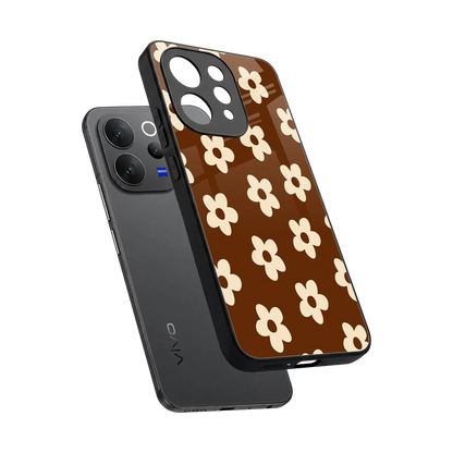Brown Flowers sleek vivo v70 cover with tempered glass back and TPU edges