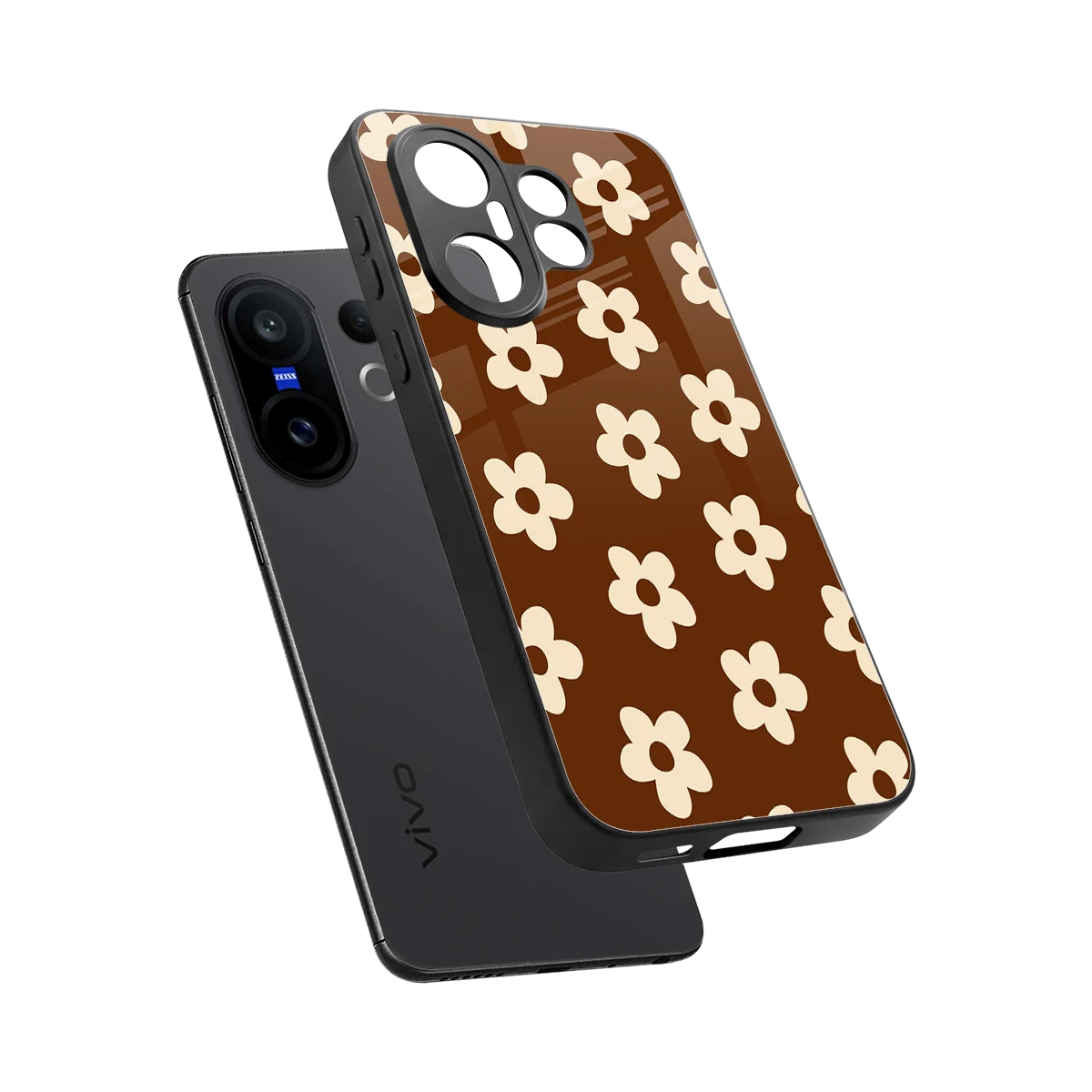 Brown Flowers sleek vivo x200 fe cover with tempered glass back and TPU edges