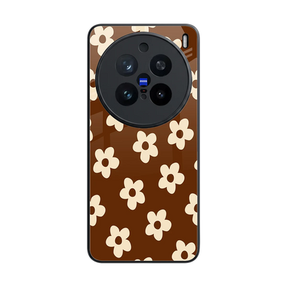Brown Flowers back phone cover | glass case for vivo x200 pro