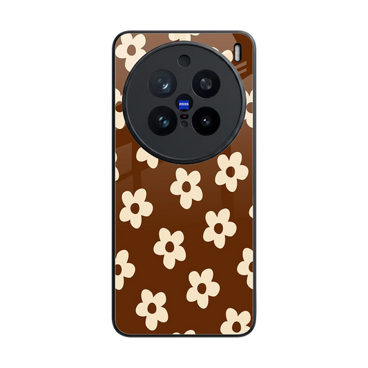 Brown Flowers back phone cover | glass case for vivo x200 pro