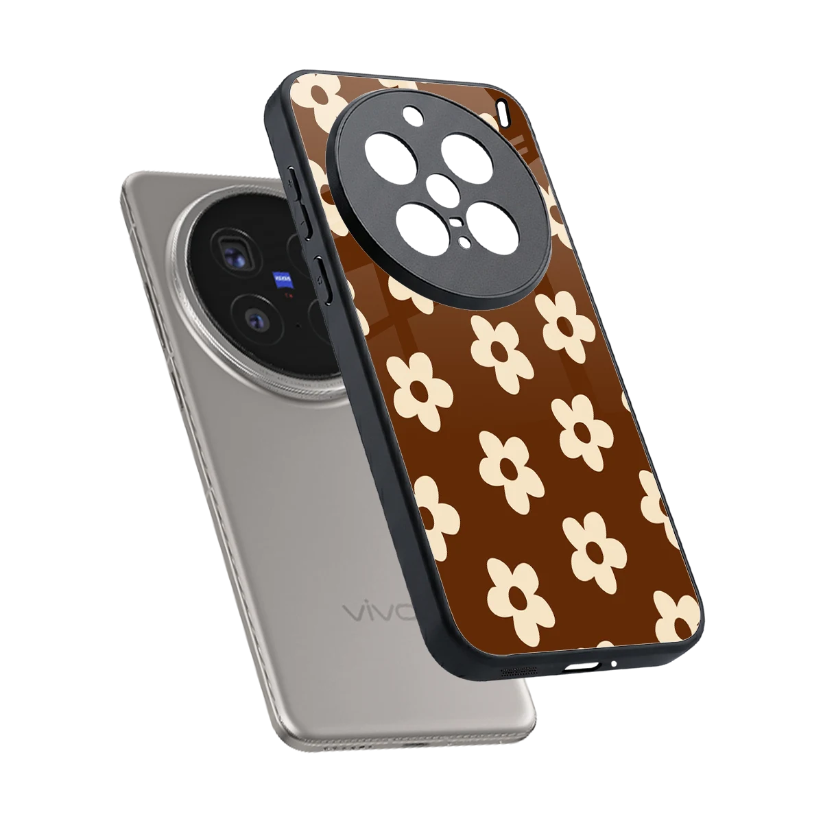 Brown Flowers sleek vivo x200 pro cover with tempered glass back and TPU edges