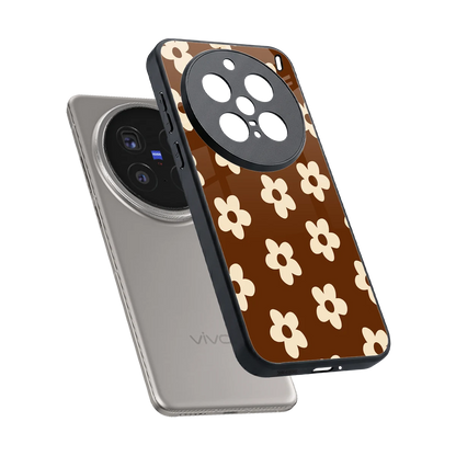 Brown Flowers sleek vivo x200 pro cover with tempered glass back and TPU edges