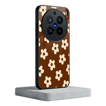 Brown Flowers vivo x200 pro mobile cover | shockproof glass phone case