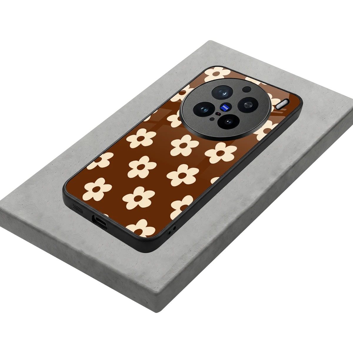 Brown Flowers stylish phone case for vivo x200 pro | glossy glass and slim fit