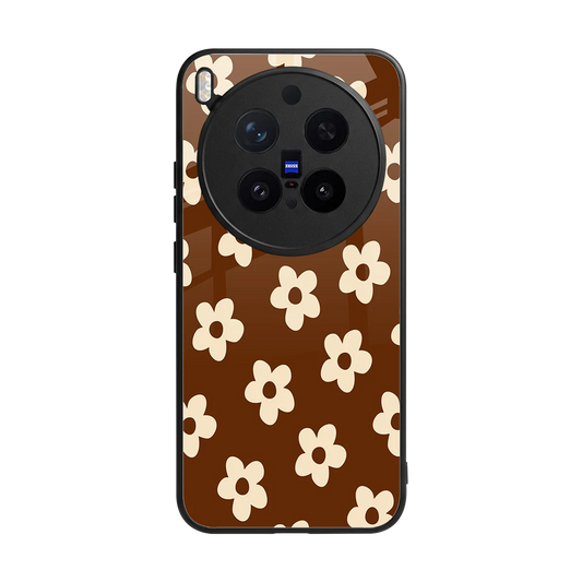 Brown Flowers back phone cover | glass case for vivo x300 pro