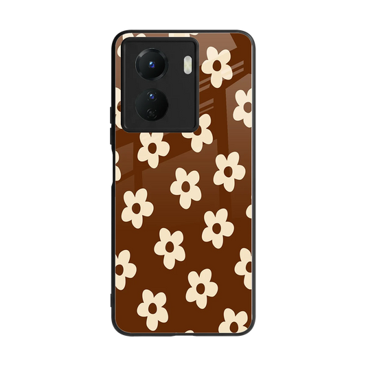 Brown Flowers back phone cover | glass case for vivo y16