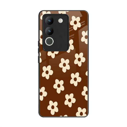 Brown Flowers back phone cover | glass case for vivo y200 5g