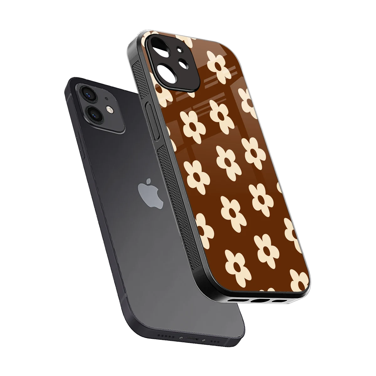Brown Flowers sleek iphone 12 cover with tempered glass back and TPU edges