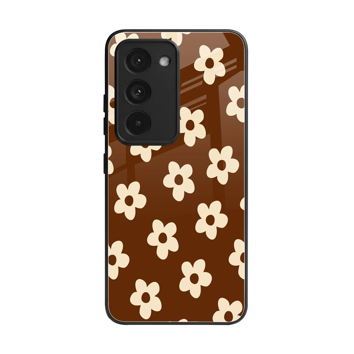 Brown Flowers back phone cover | glass case for redmi 15 5g