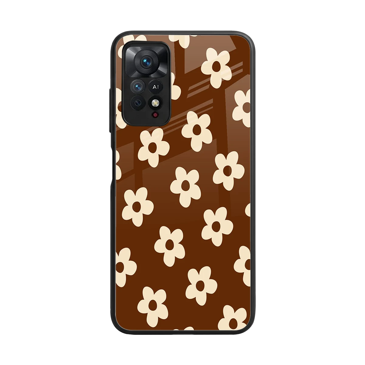 Brown Flowers back phone cover | glass case for redmi note 11 pro