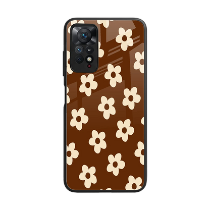 Brown Flowers back phone cover | glass case for redmi note 11 pro