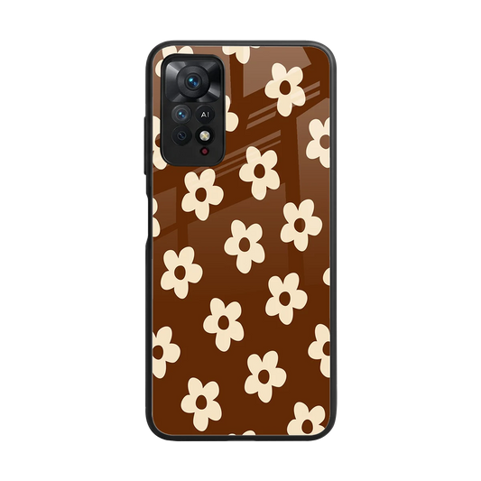 Brown Flowers back phone cover | glass case for redmi note 11 pro