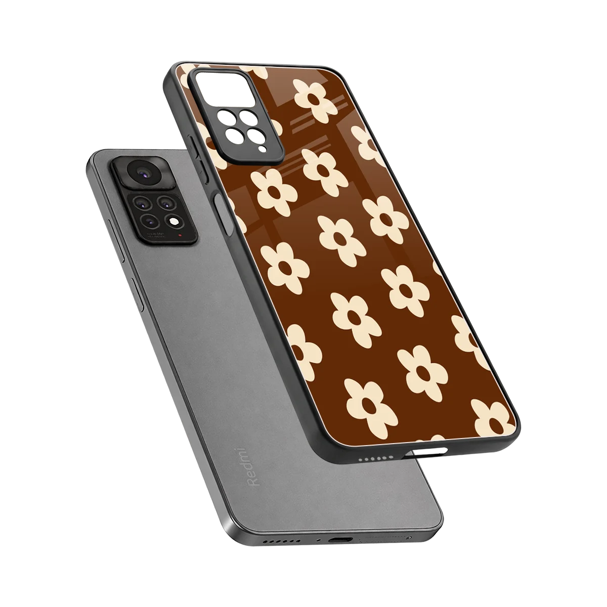 Brown Flowers sleek redmi note 11 pro cover with tempered glass back and TPU edges