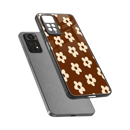 Brown Flowers sleek redmi note 11 pro cover with tempered glass back and TPU edges