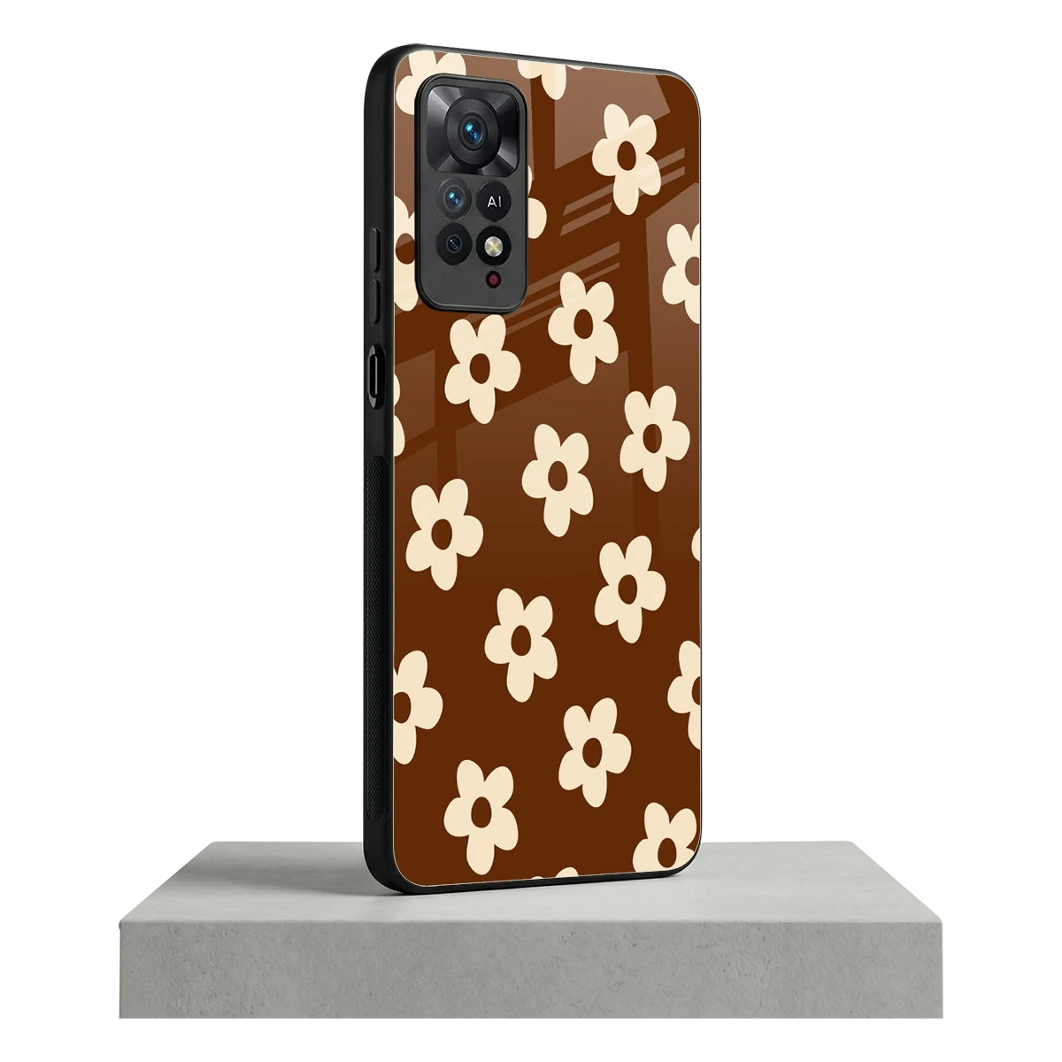 Brown Flowers redmi note 11 pro mobile cover | shockproof glass phone case